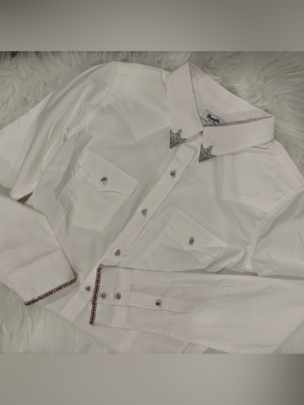 White Embellished Western Women’s Shirt-Size S